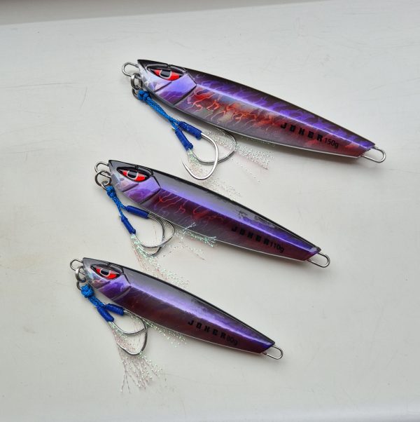 JOKER Mayhem slow pitch jig, the 80g, 110, and 150g in Purple Haze