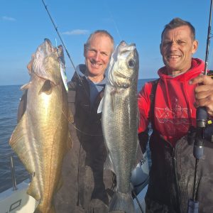 The pollock on the 150g Mayhem and the bass on the 150g Imp both slow pitch jigs by JOKER