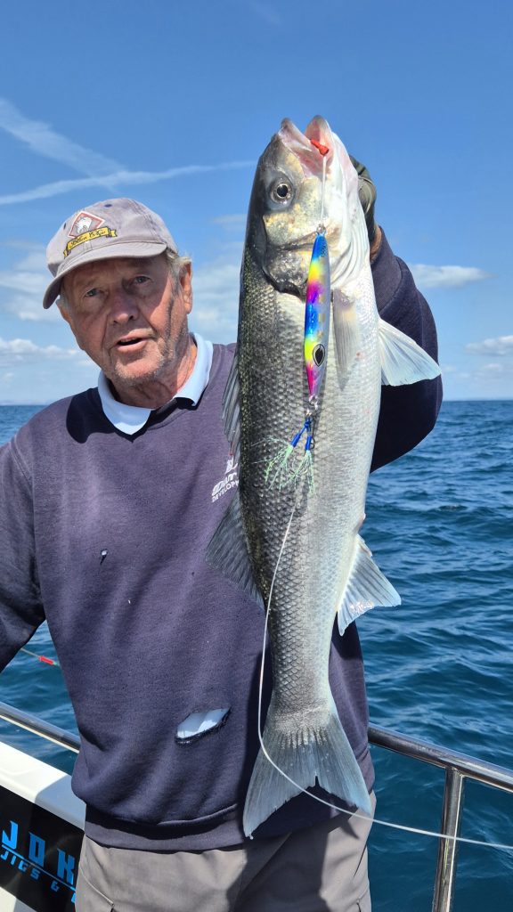 A cracking bass caught on the Orca Jig by JOKER in Cotton Candy colours!