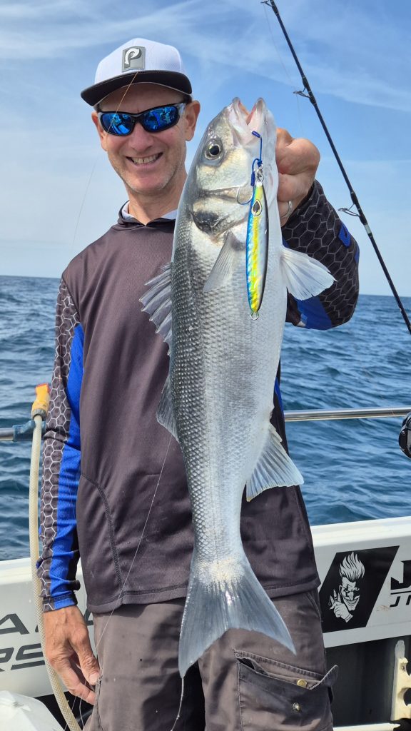 Matt with a nice bass caught with the Orca Jig by JOKER, Black Mack colours!
