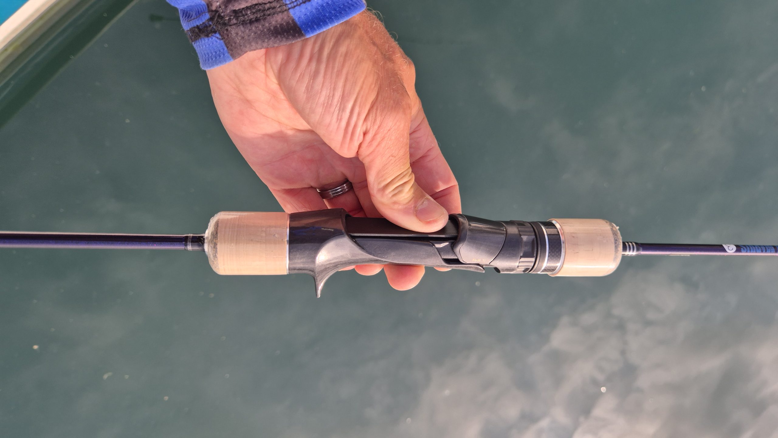 The cork grips and carbon fibre reel seat, by Fuji.